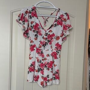 Trixxi Pink Floral Ruffle Blouse